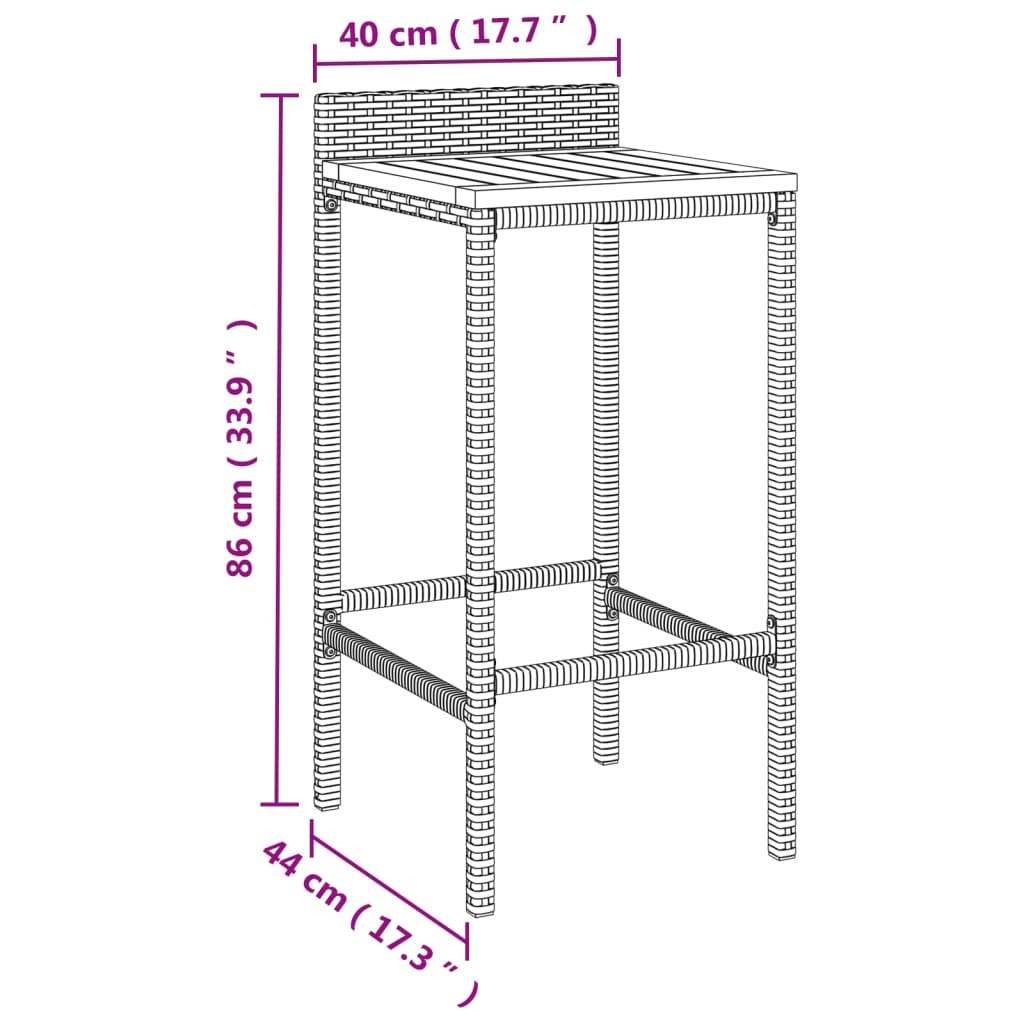 Set Bar Giardino 7pz Grigio Polyrattan e Legno Massello Acacia - homemem39