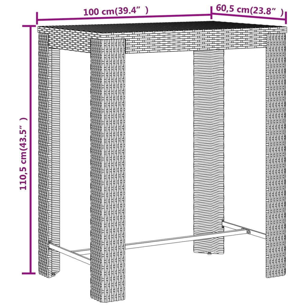 Set Bar Giardino 5pz Grigio Polyrattan e Legno Massello Acacia - homemem39