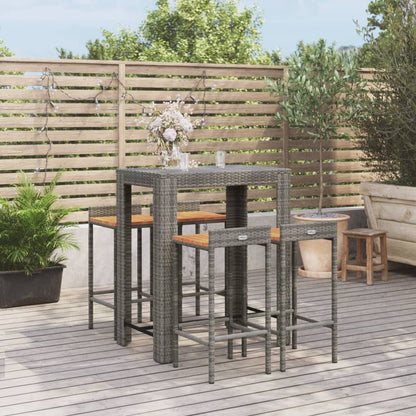 Set Bar Giardino 5pz Grigio Polyrattan e Legno Massello Acacia - homemem39