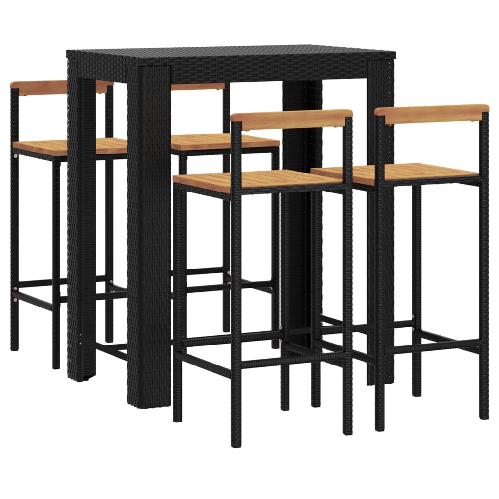 Set Bar Giardino 5 pz Nero Polyrattan e Legno Massello Acacia - homemem39