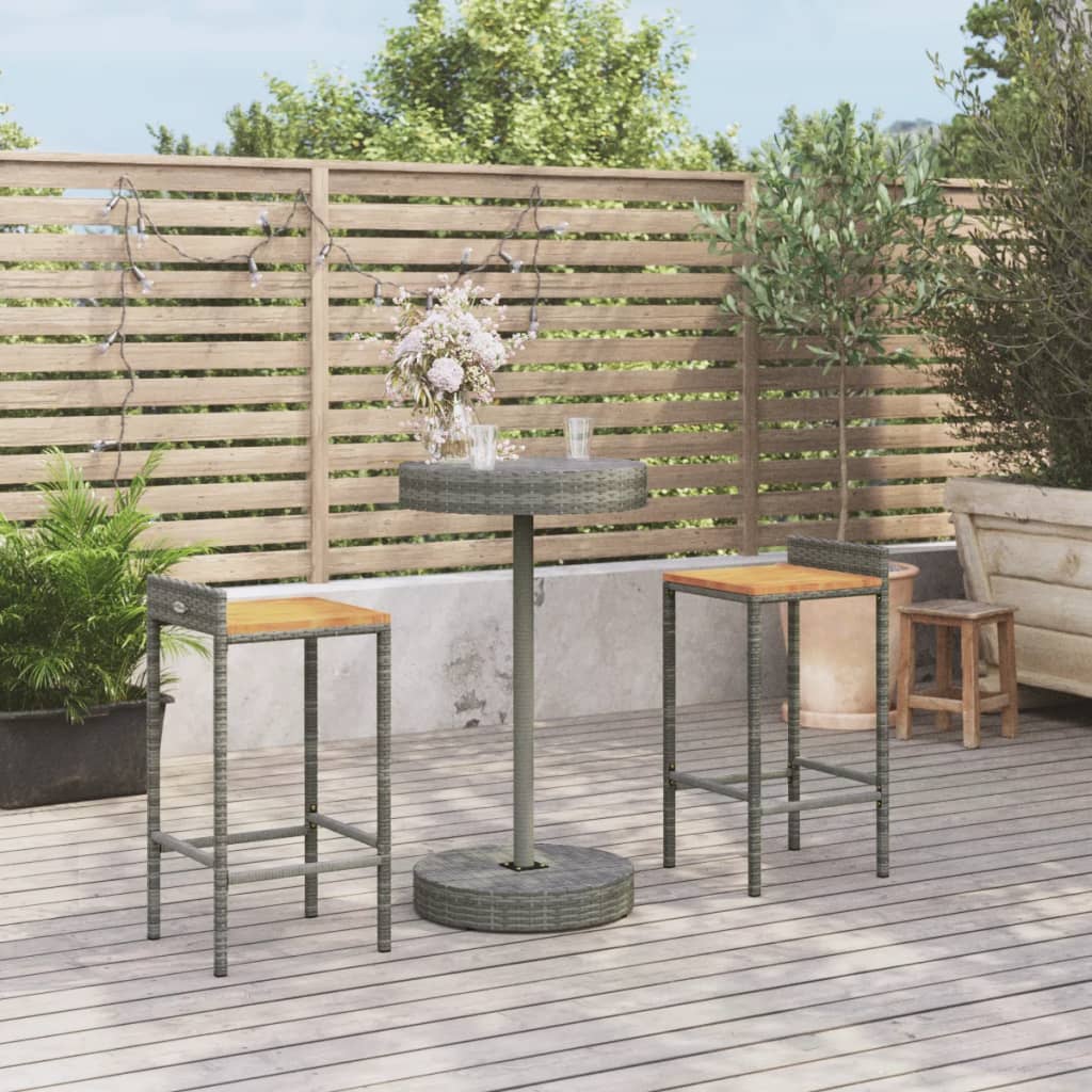 Set Bar Giardino 3pz Grigio Polyrattan e Legno Massello Acacia - homemem39