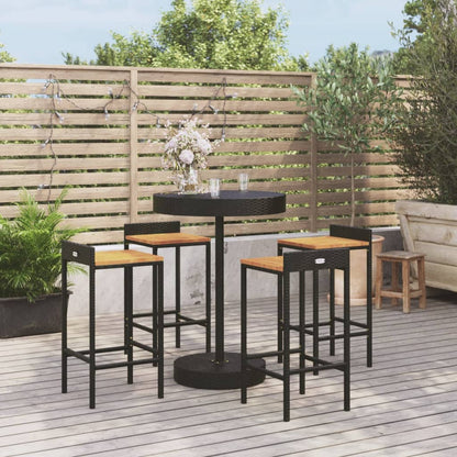 Set Bar Giardino 5 pz Nero Polyrattan e Legno Massello Acacia - homemem39