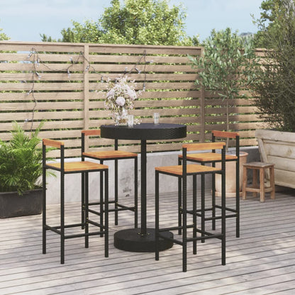 Set Bar Giardino 5 pz Nero Polyrattan e Legno Massello Acacia - homemem39