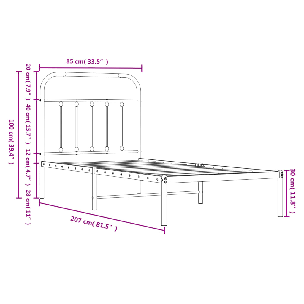 Giroletto con Testiera in Metallo Nero 80x200 cm - homemem39