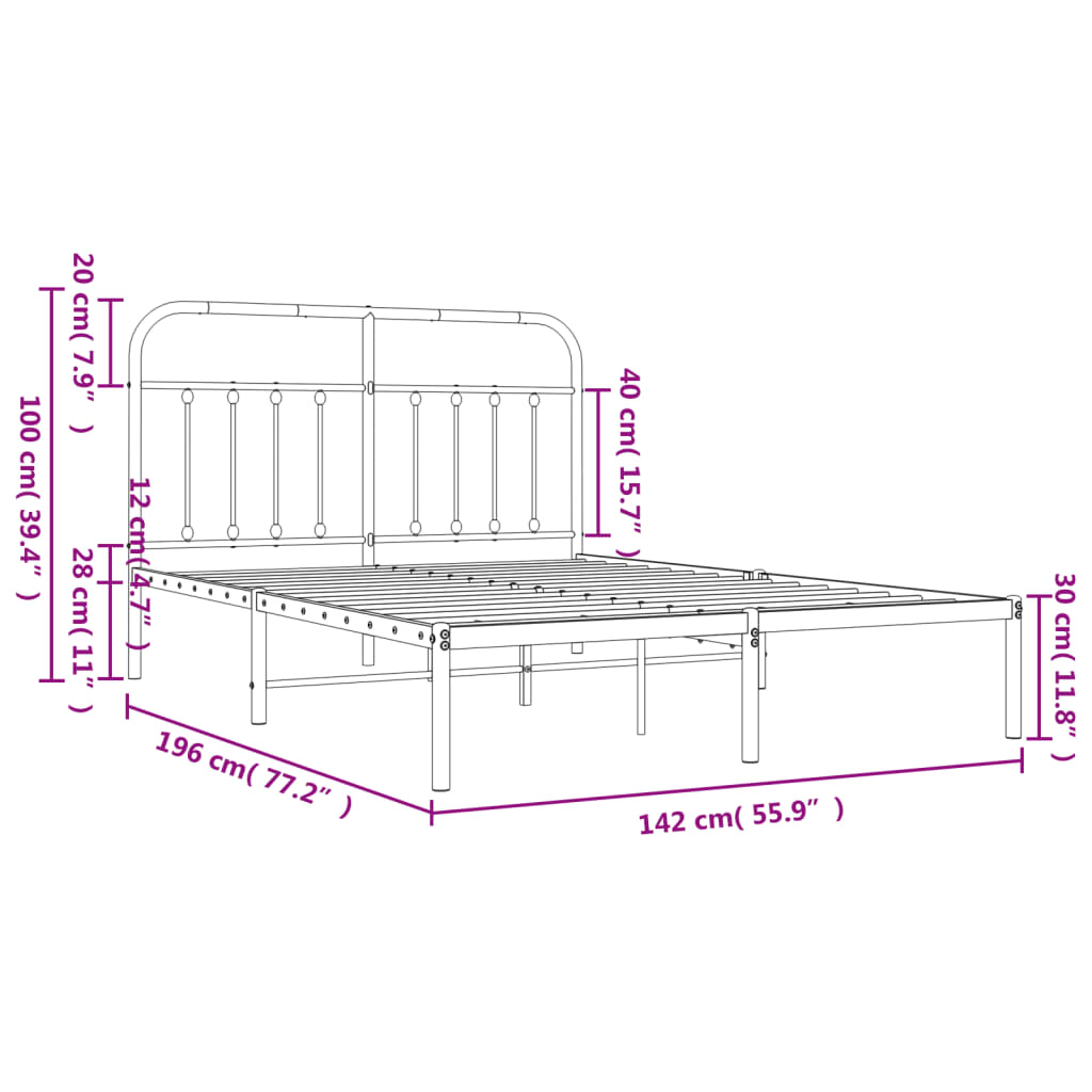 Giroletto con Testiera in Metallo Nero 135x190 cm - homemem39