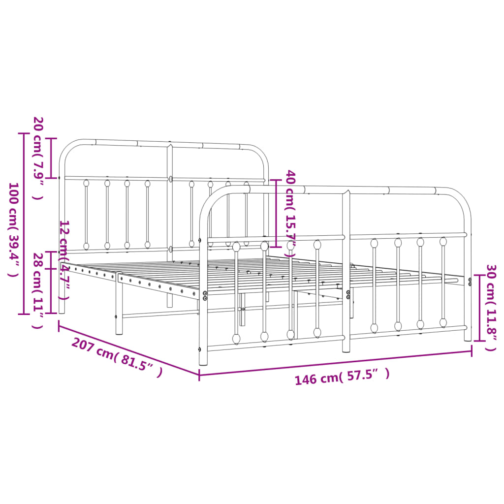 Giroletto con Testiera e Pediera Metallo Bianco 140x200 cm - homemem39