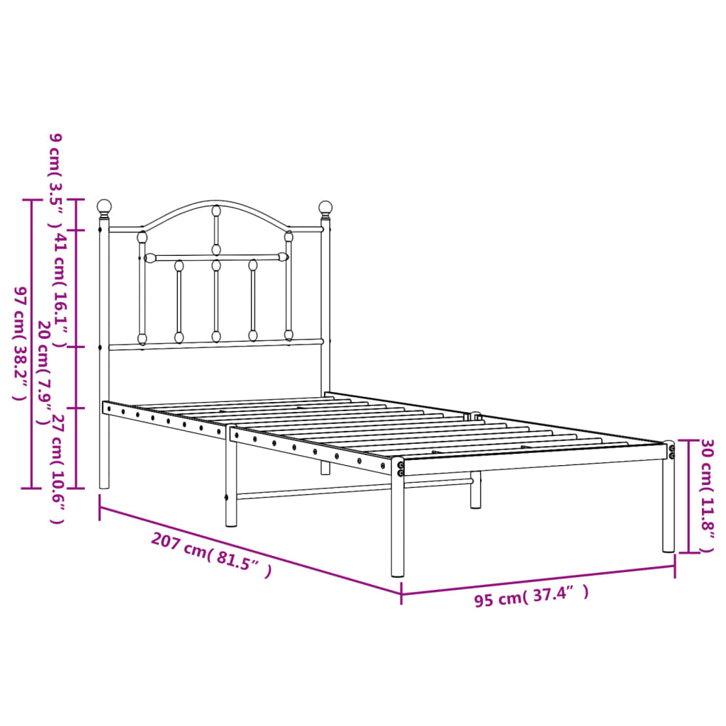 Giroletto con Testiera in Metallo Nero 90x200 cm - homemem39