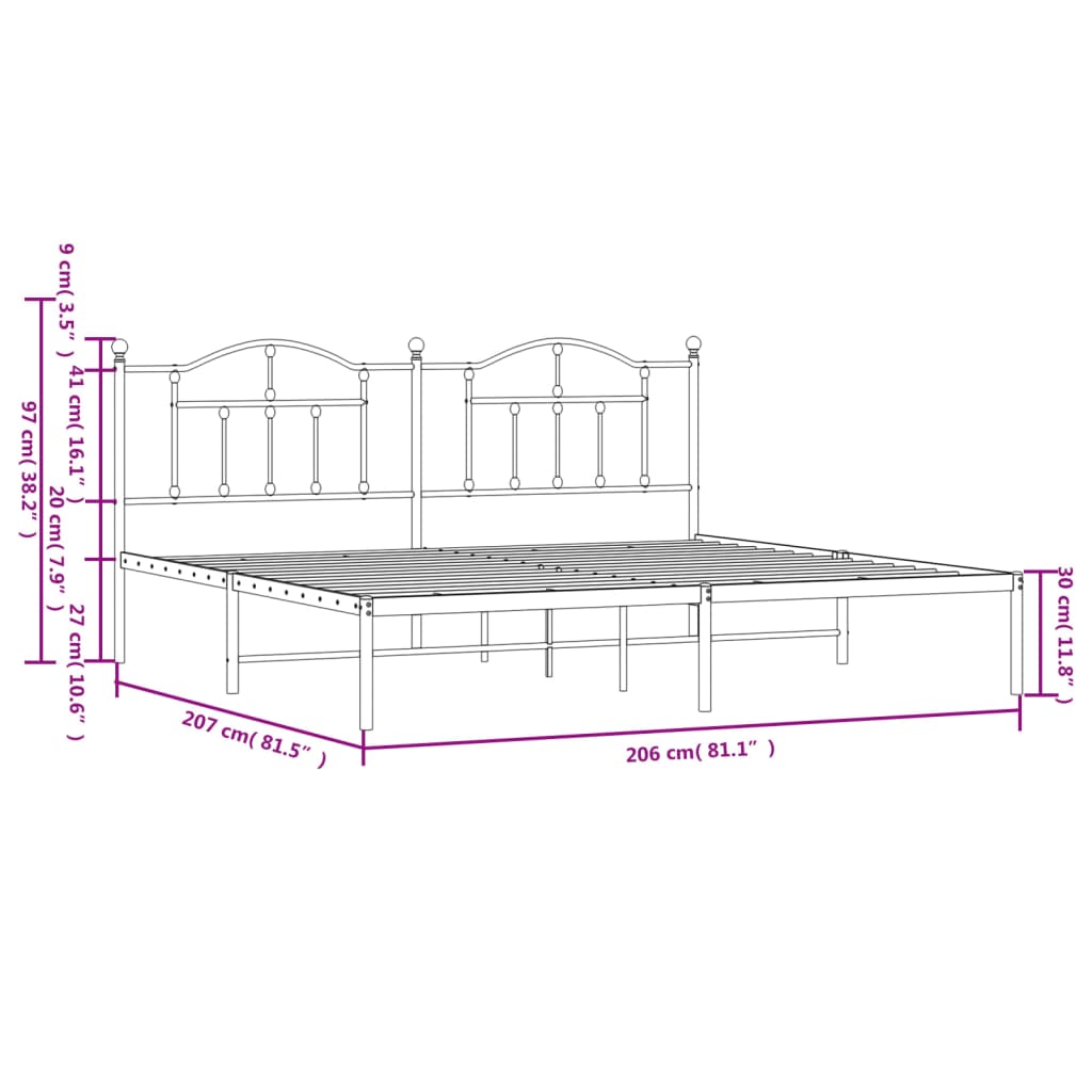 Giroletto con Testiera in Metallo Nero 200x200 cm - homemem39