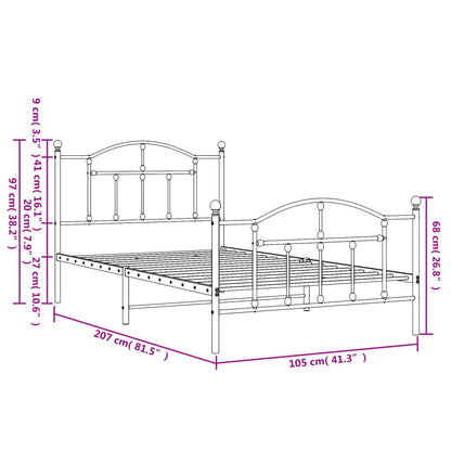 Giroletto con Testiera e Pediera Metallo Nero 100x200 cm - homemem39