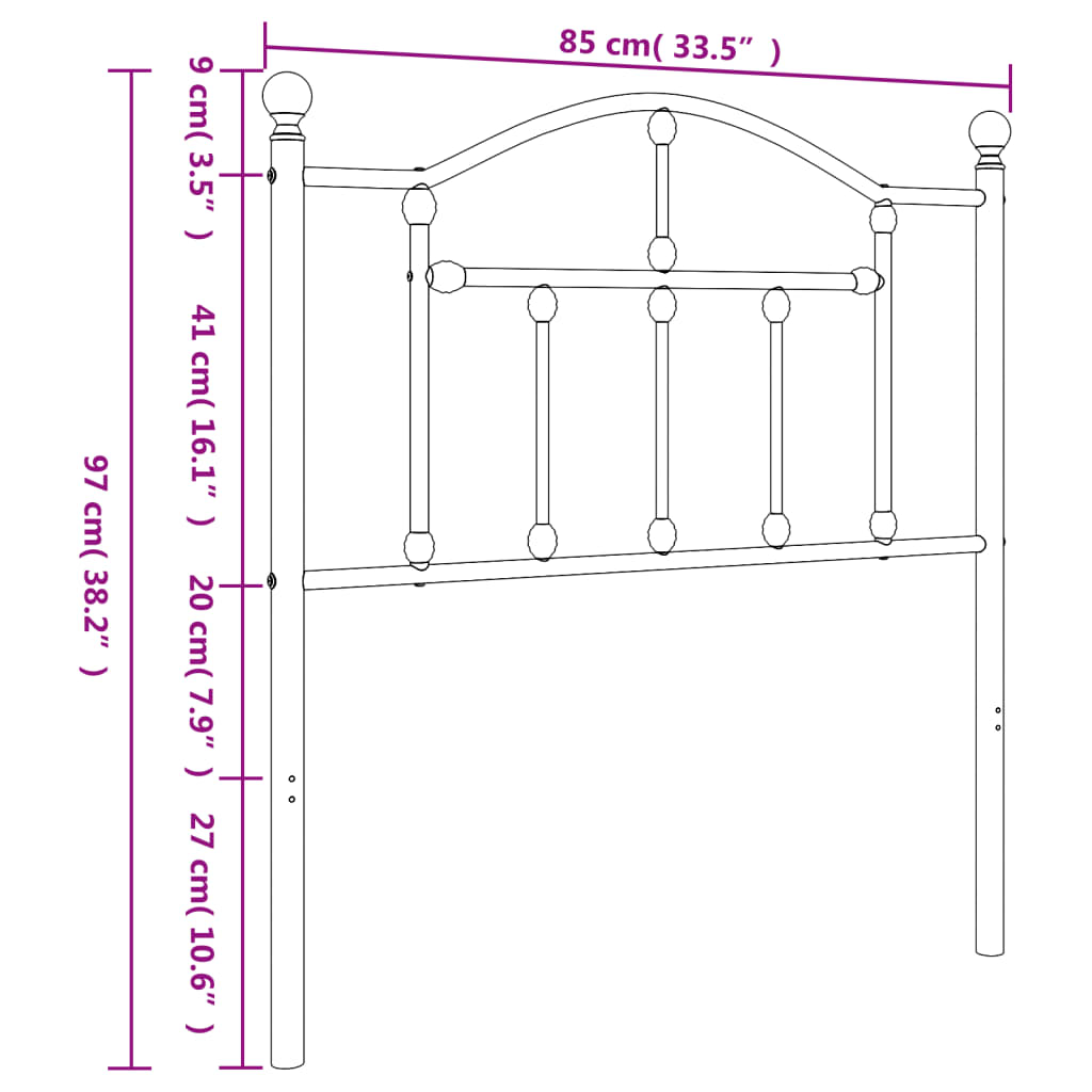 Testiera in Metallo Nero 80 cm - homemem39