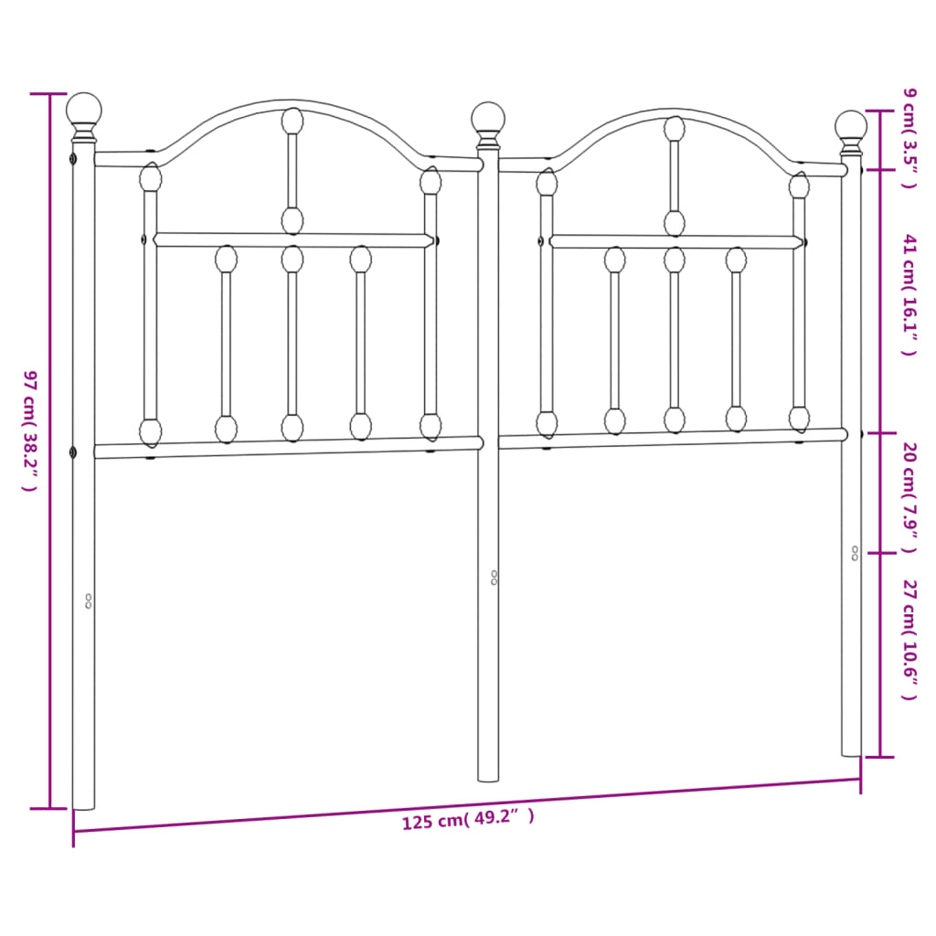 Testiera in Metallo Nero 120 cm - homemem39