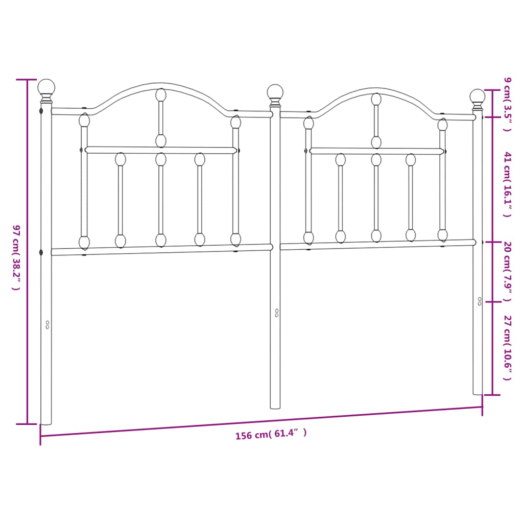 Testiera in Metallo Nero 150 cm - homemem39