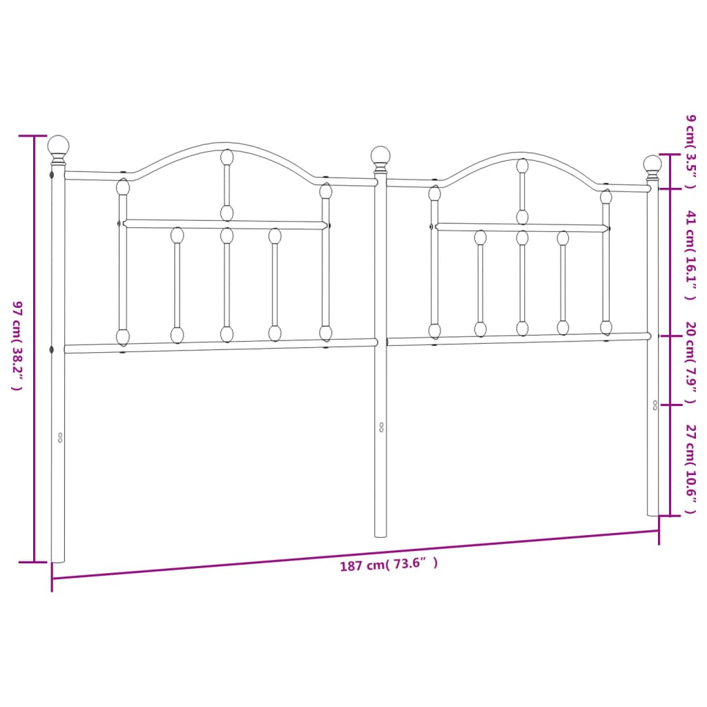 Testiera in Metallo Nero 180 cm - homemem39