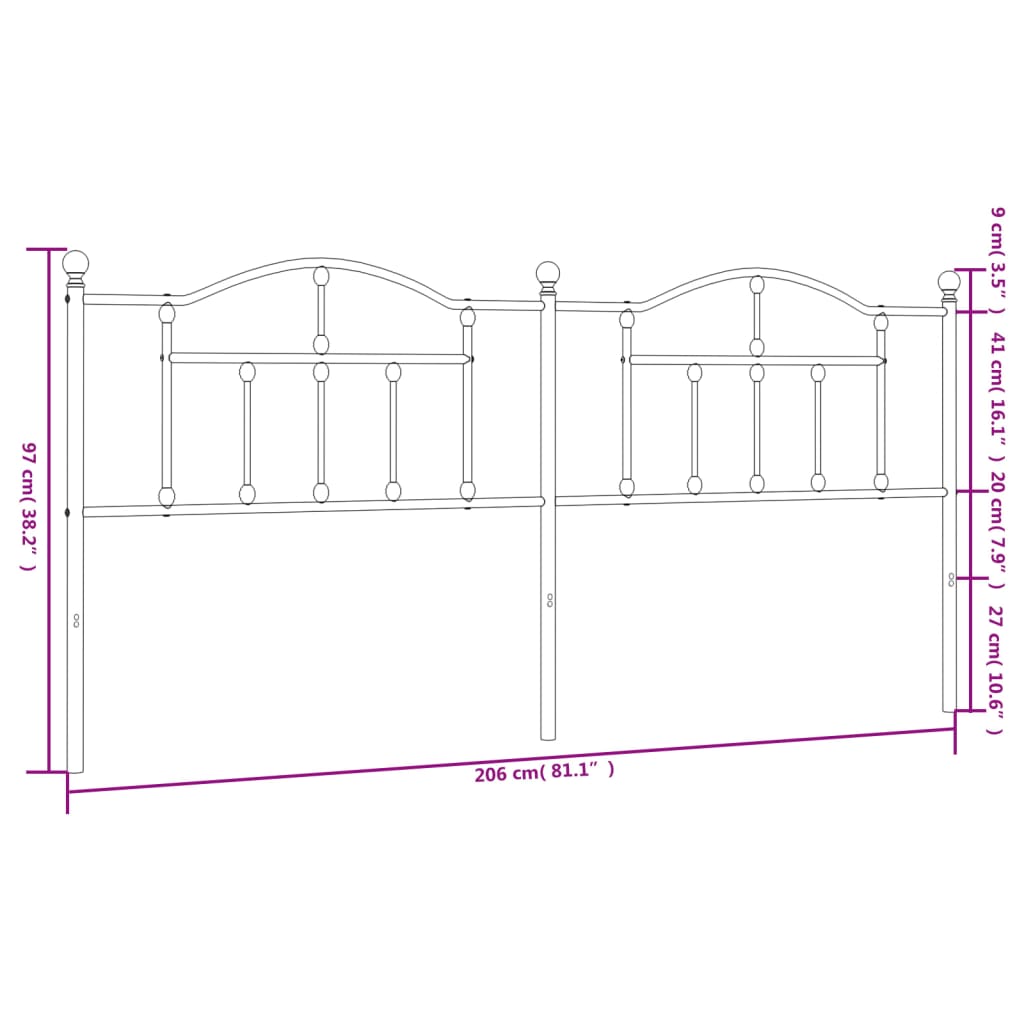 Testiera in Metallo Nero 200 cm - homemem39