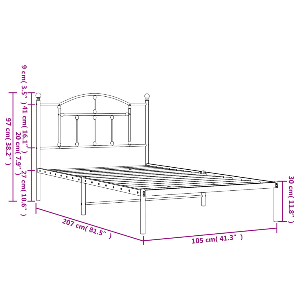 Giroletto con Testiera Metallo Bianco 100x200 cm - homemem39