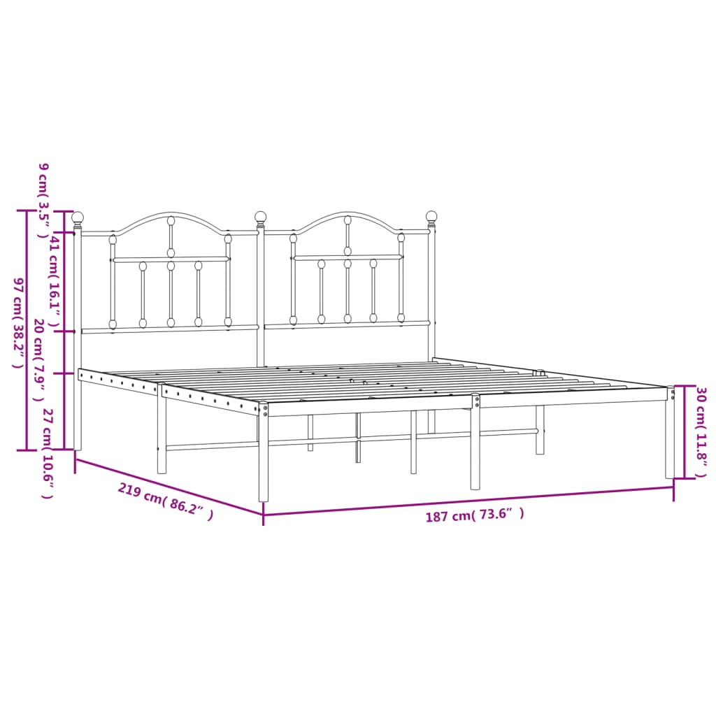 Giroletto con Testiera Metallo Bianco 183x213 cm - homemem39