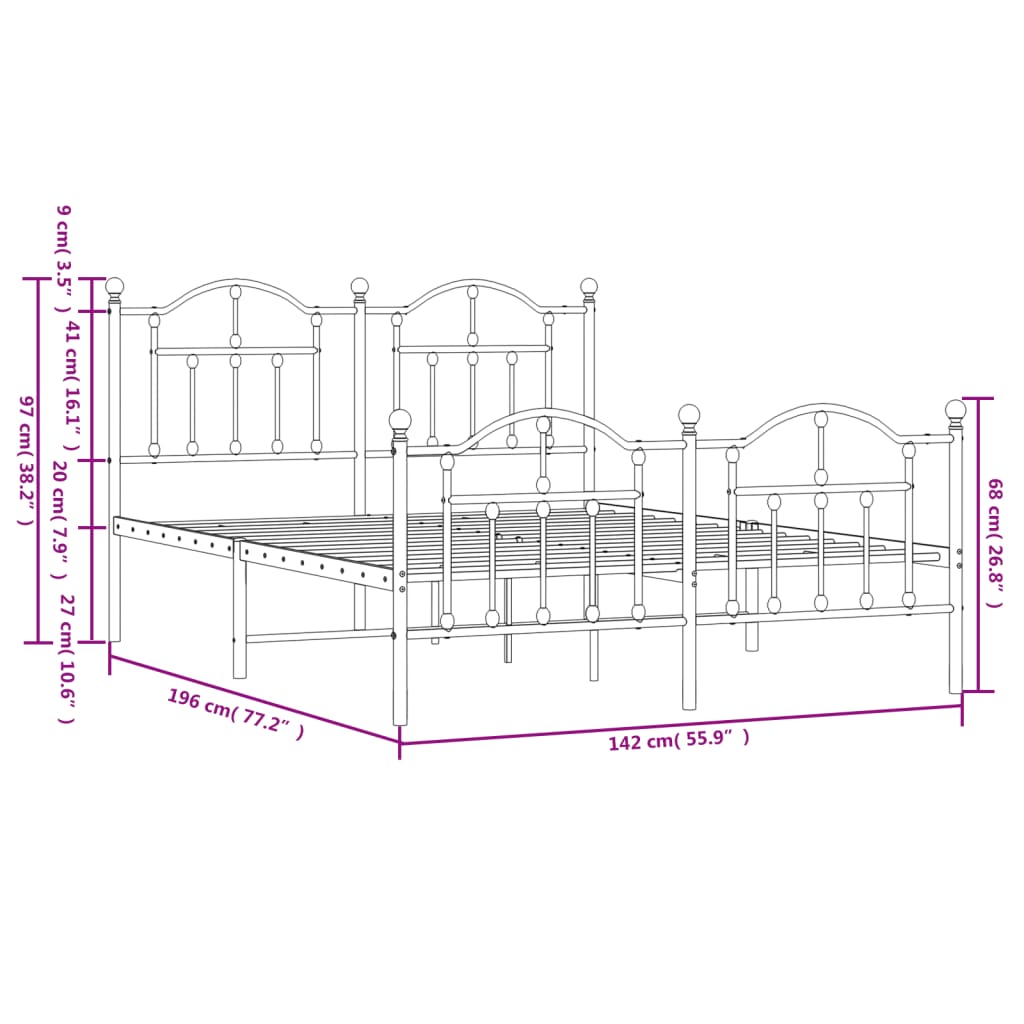 Giroletto con Testiera e Pediera Metallo Bianco 135x190 cm - homemem39