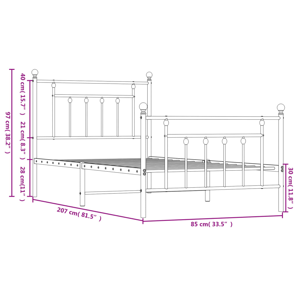 Giroletto con Testiera e Pediera Metallo Nero 80x200 cm - homemem39