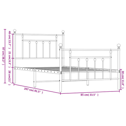 Giroletto con Testiera e Pediera Metallo Nero 80x200 cm - homemem39