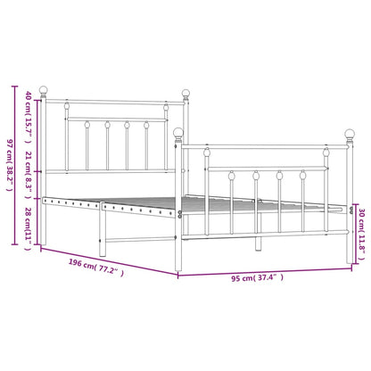 Giroletto con Testiera e Pediera Metallo Nero 90x190 cm - homemem39