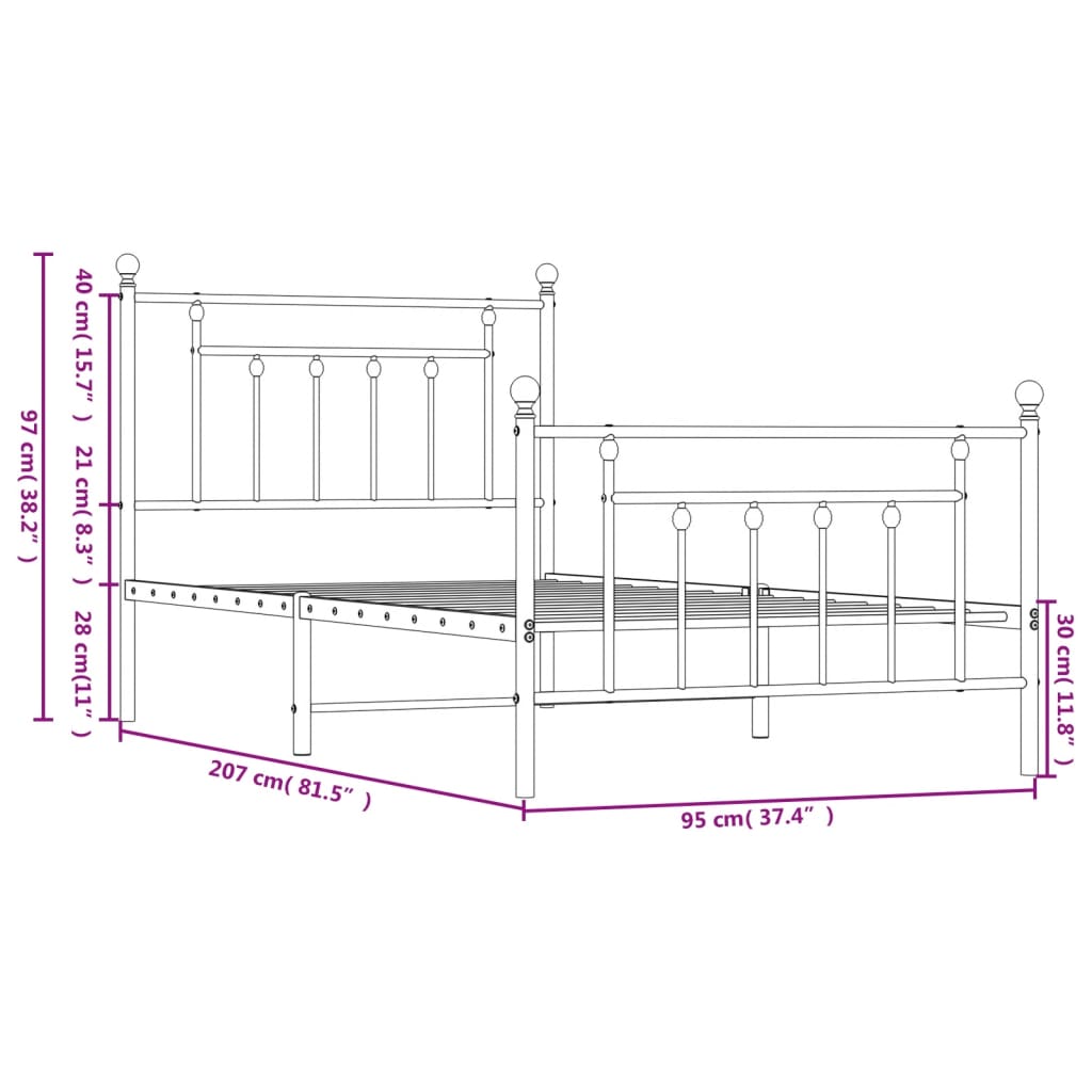 Giroletto con Testiera e Pediera Metallo Nero 90x200 cm - homemem39