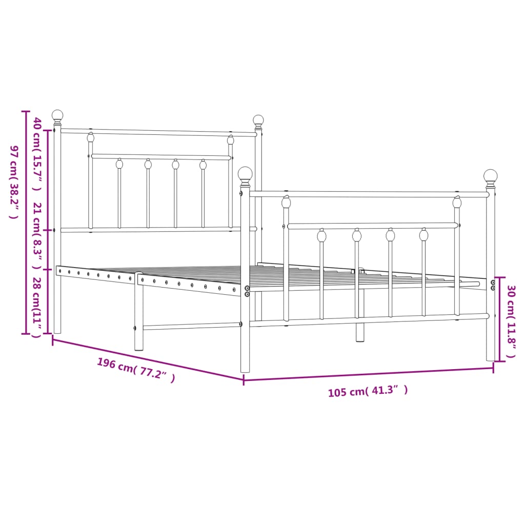 Giroletto con Testiera e Pediera Metallo Nero 100x190 cm - homemem39