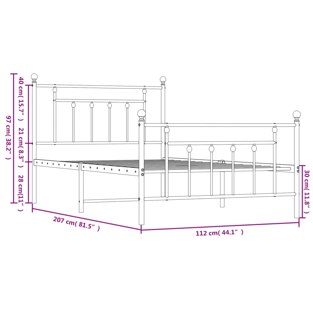 Giroletto con Testiera e Pediera Metallo Nero 107x203 cm - homemem39