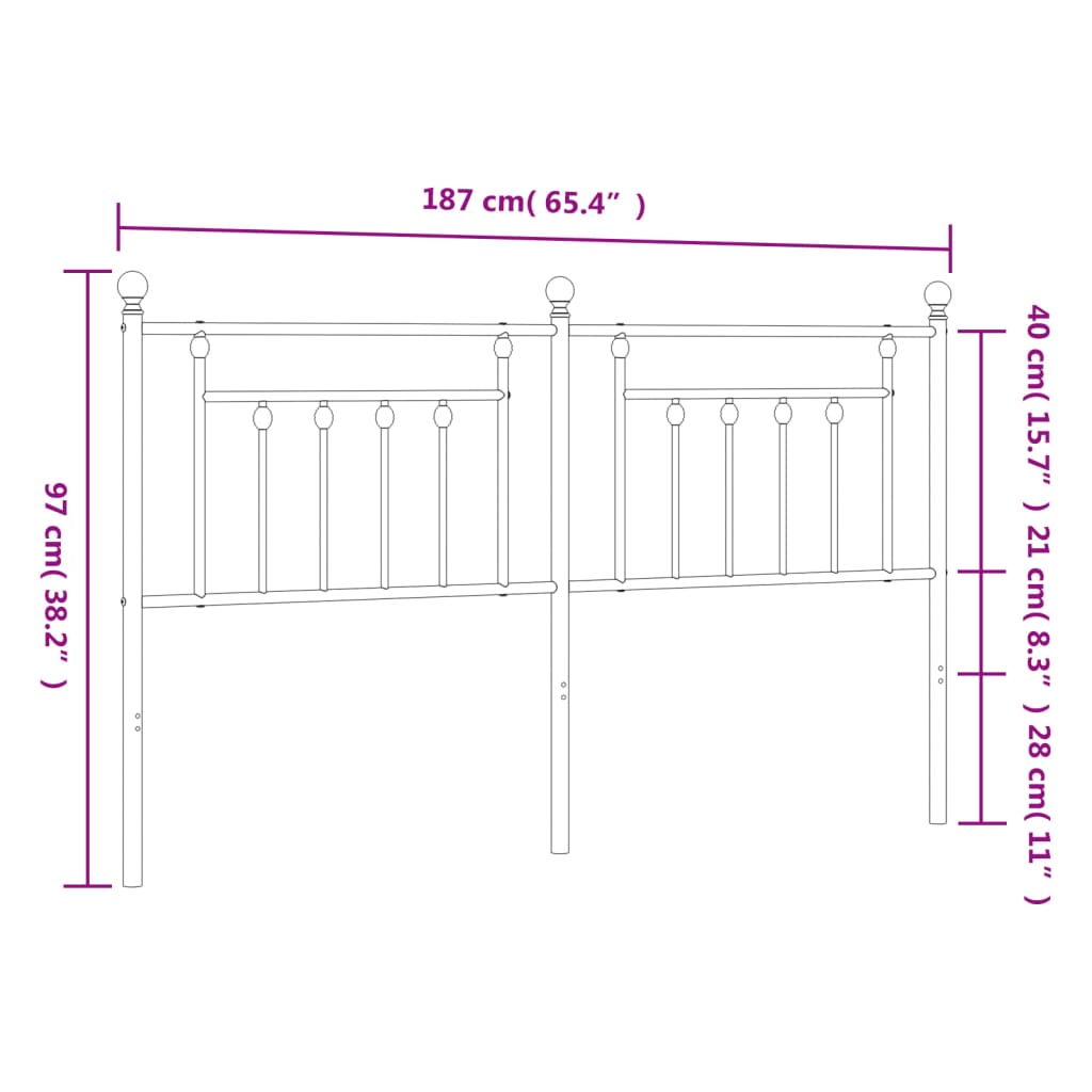 Testiera in Metallo Nero 180 cm - homemem39