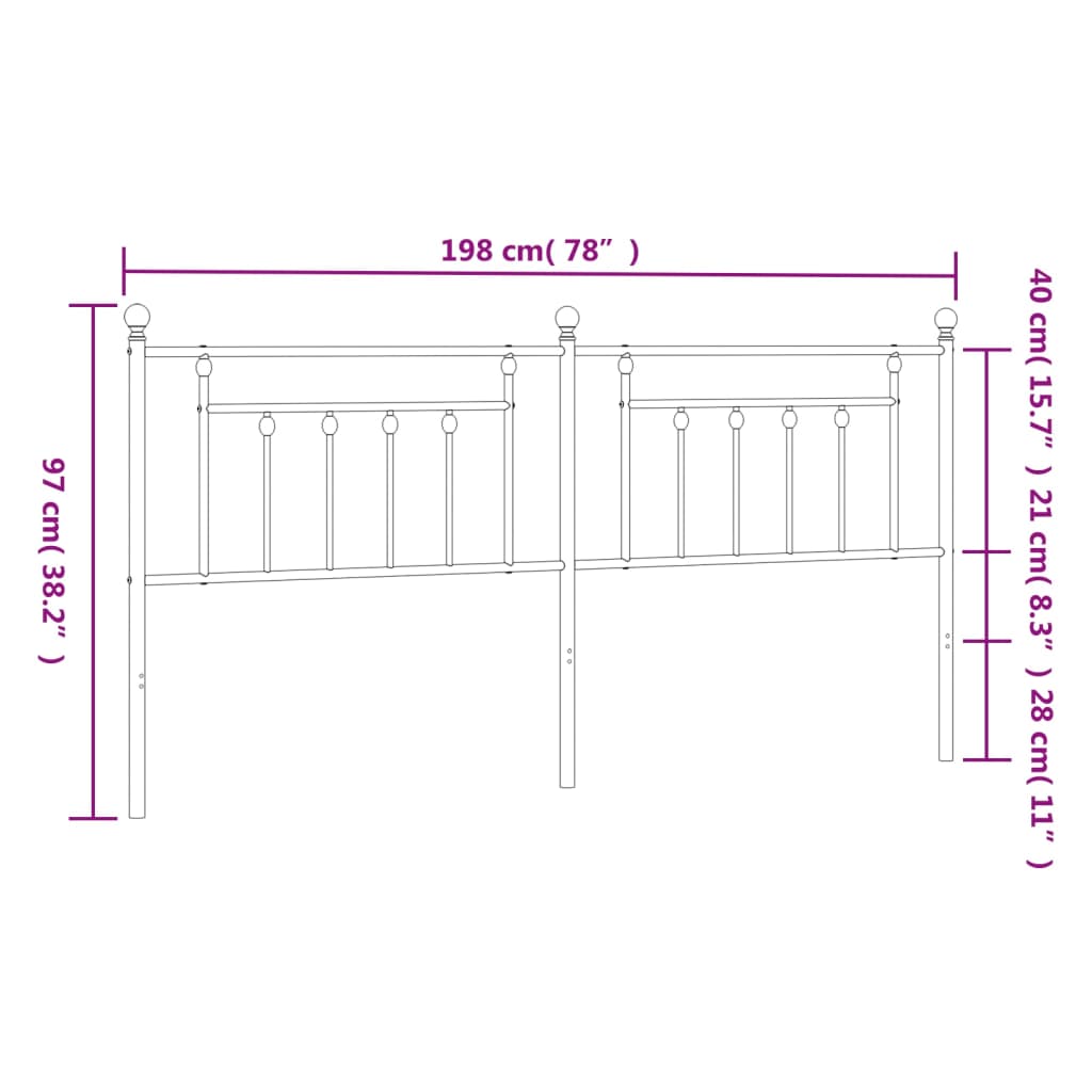 Testiera in Metallo Nero 193 cm - homemem39