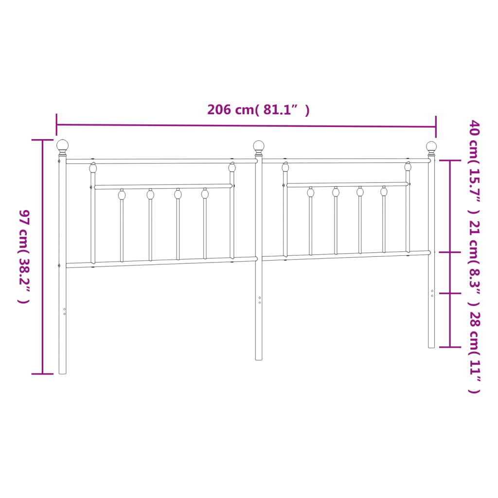 Testiera in Metallo Nero 200 cm - homemem39