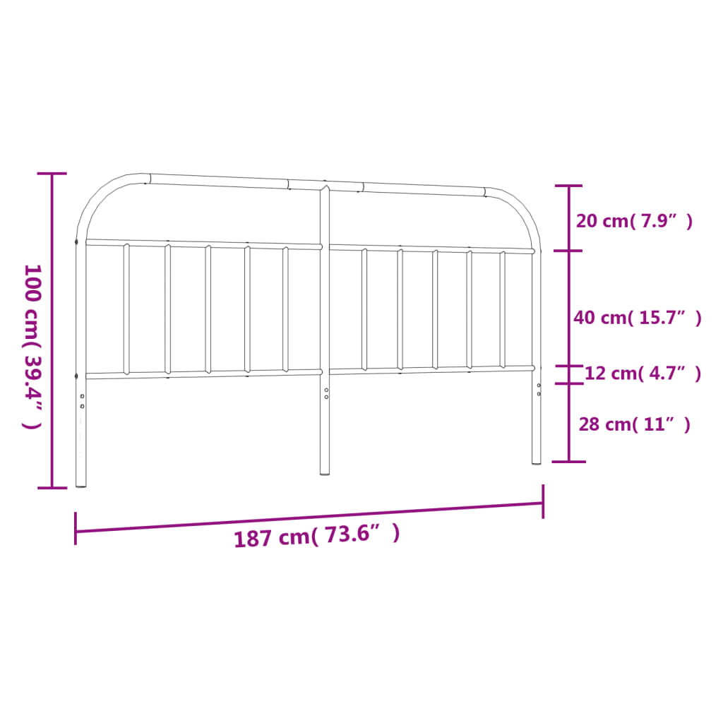 Testiera in Metallo Nero 180 cm - homemem39