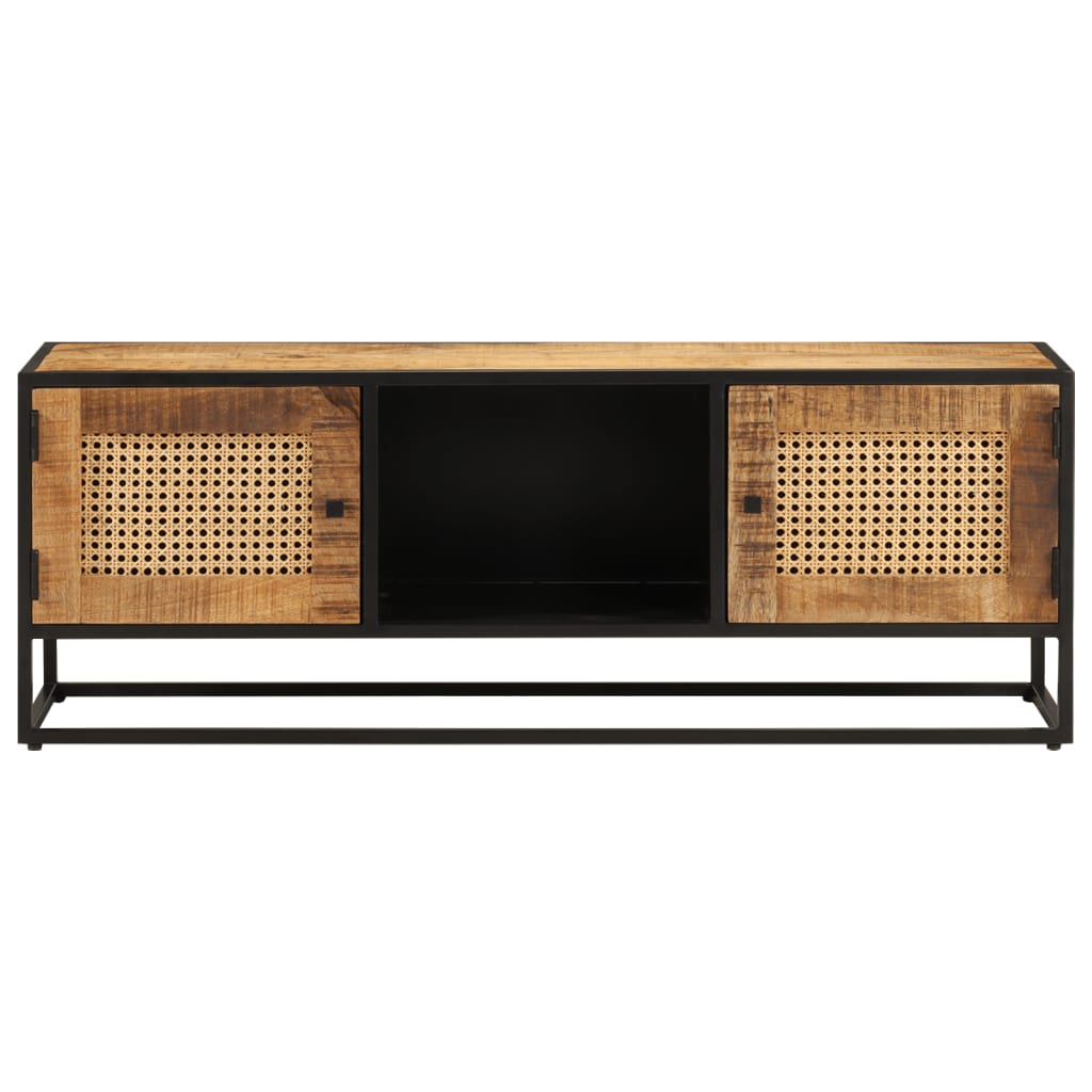 Mobile Porta TV 110x30x40cm Legno Grezzo Massello Mango e Ferro - homemem39