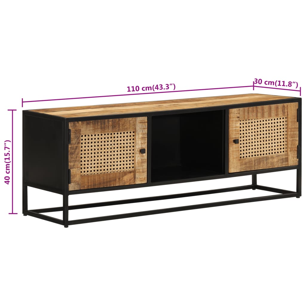 Mobile Porta TV 110x30x40cm Legno Grezzo Massello Mango e Ferro - homemem39