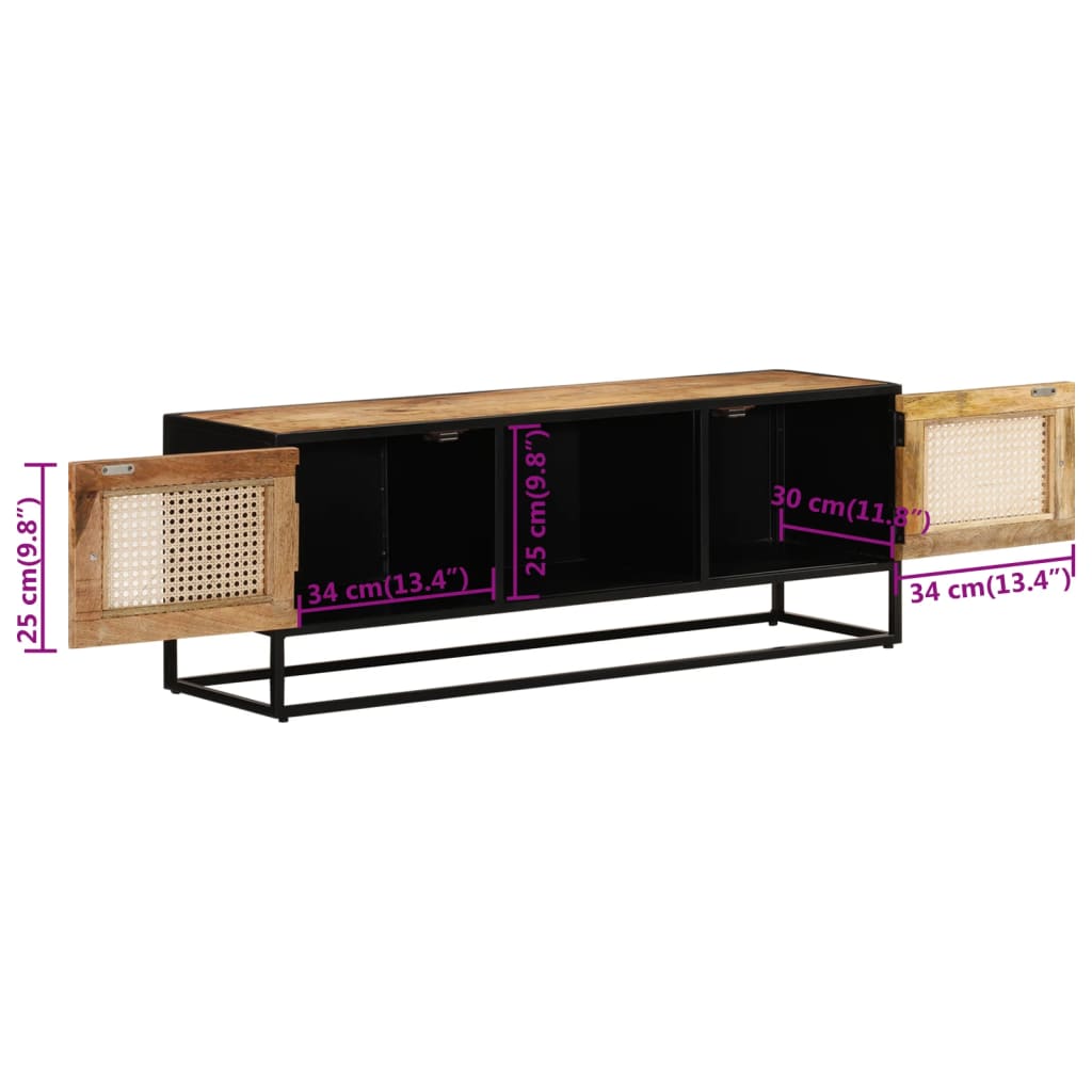 Mobile Porta TV 110x30x40cm Legno Grezzo Massello Mango e Ferro - homemem39