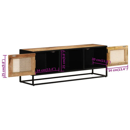 Mobile Porta TV 110x30x40cm Legno Grezzo Massello Mango e Ferro - homemem39