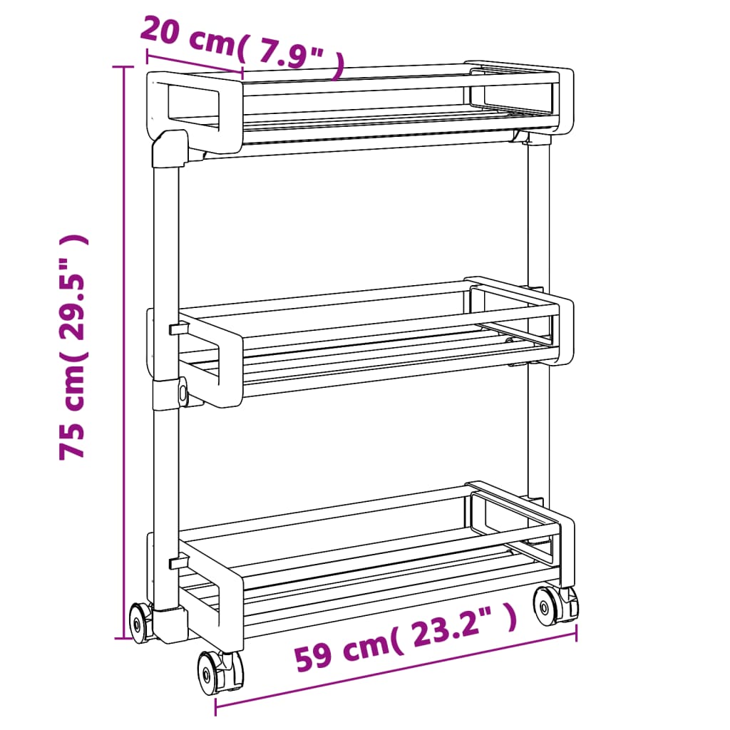 Carrello Portaoggetti 59x20x75 cm in Alluminio - homemem39