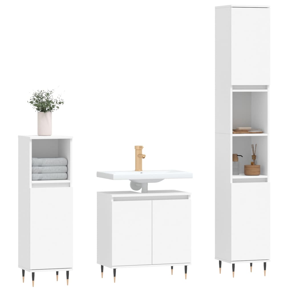 Set di Mobili da Bagno 3 pz Bianco in Legno Multistrato - homemem39