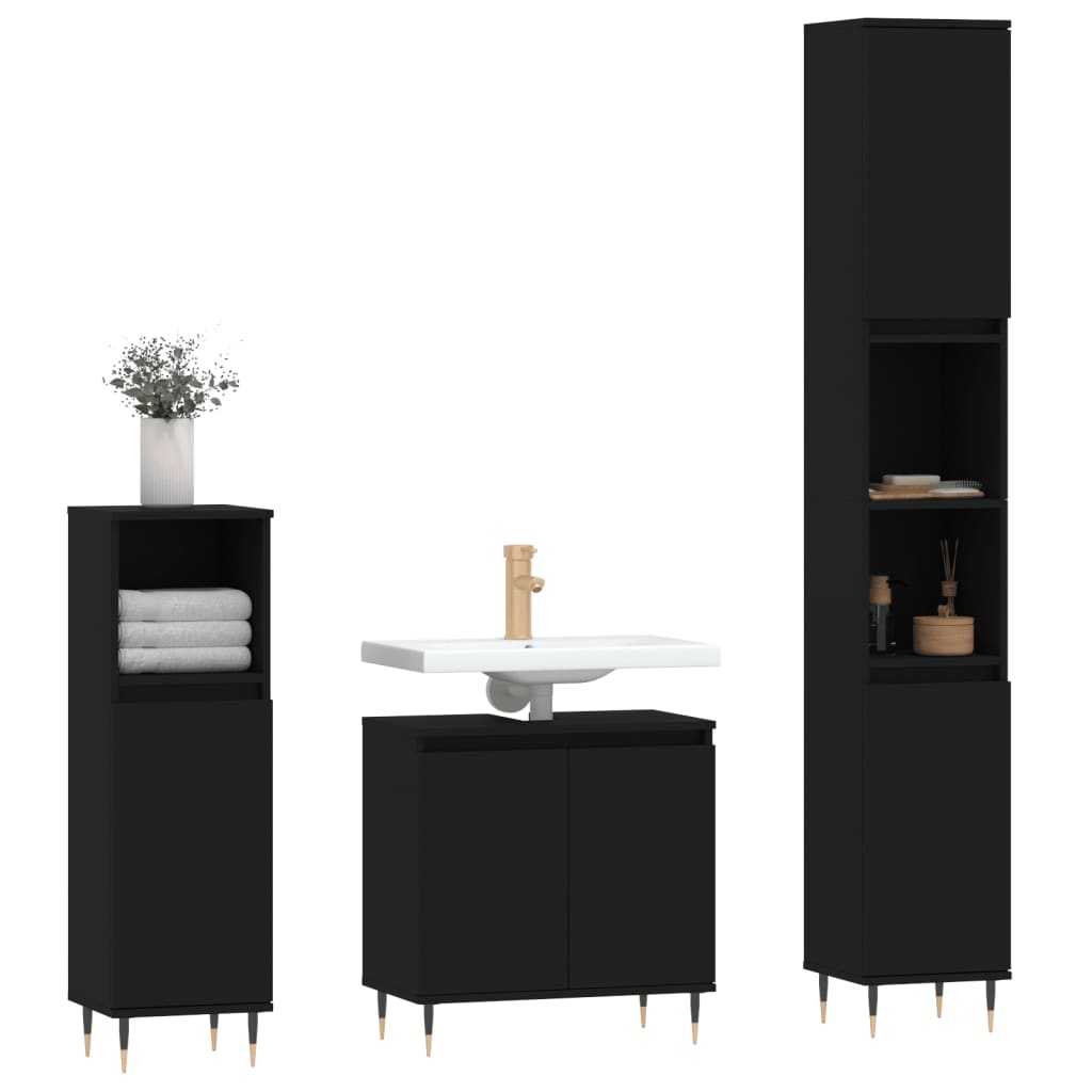 Set di Mobili da Bagno 3 pz Nero in Legno Multistrato - homemem39