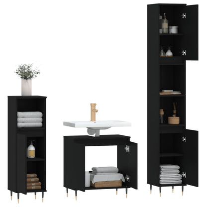 Set di Mobili da Bagno 3 pz Nero in Legno Multistrato - homemem39