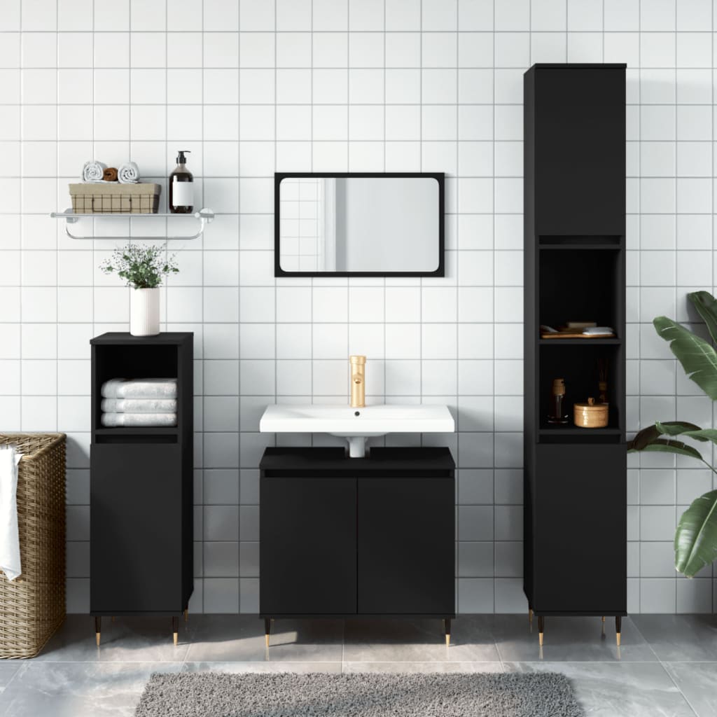 Set di Mobili da Bagno 3 pz Nero in Legno Multistrato - homemem39