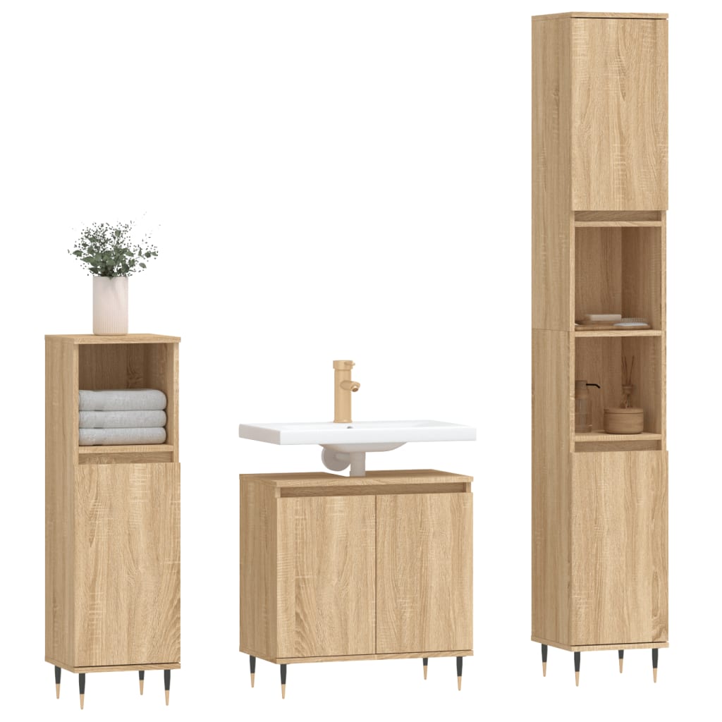 Set di Mobili da Bagno 3 pz Rovere Sonoma in Legno Multistrato - homemem39