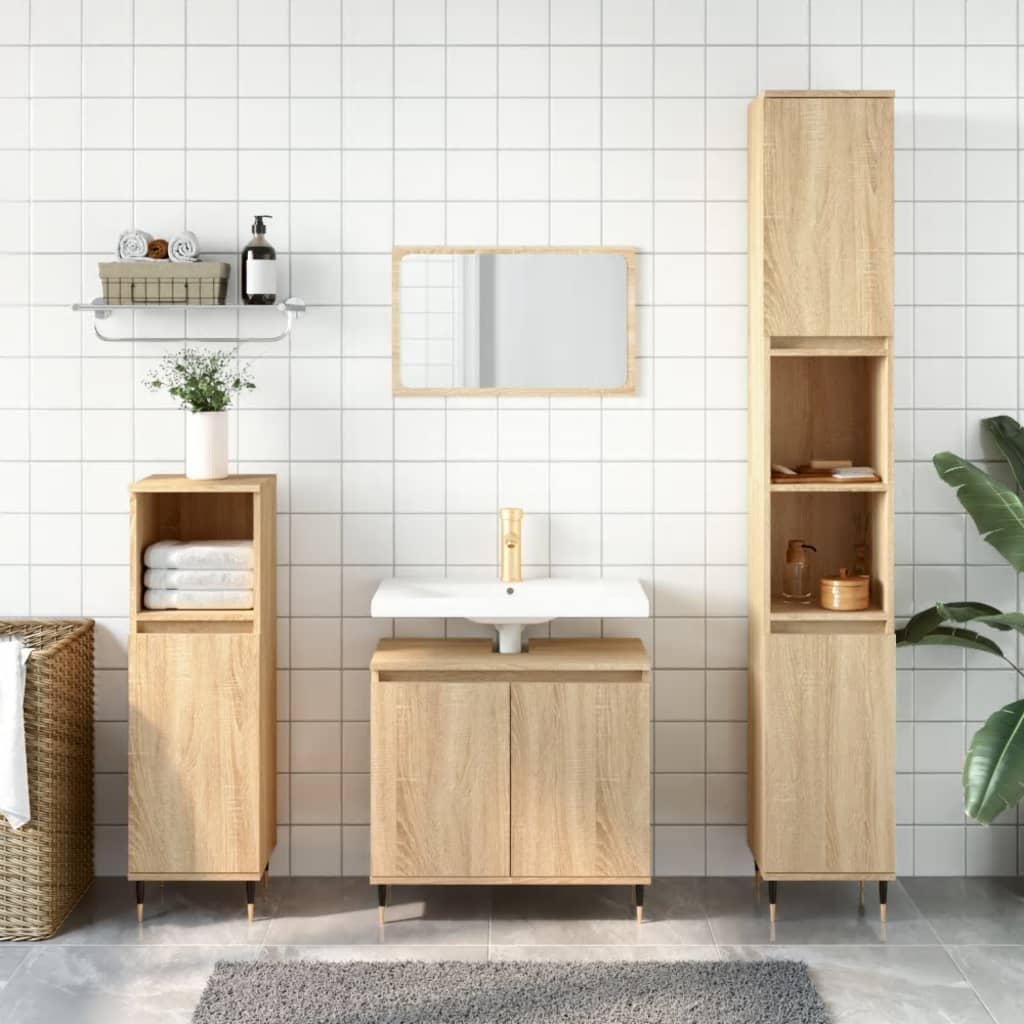 Set di Mobili da Bagno 3 pz Rovere Sonoma in Legno Multistrato - homemem39