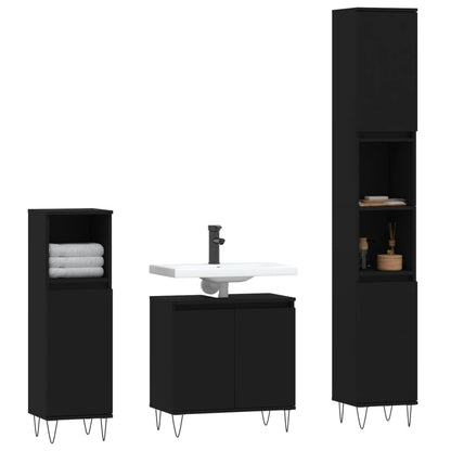 Set di Mobili da Bagno 3 pz Nero in Legno Multistrato - homemem39