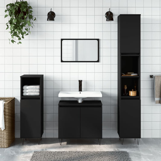 Set di Mobili da Bagno 3 pz Nero in Legno Multistrato - homemem39