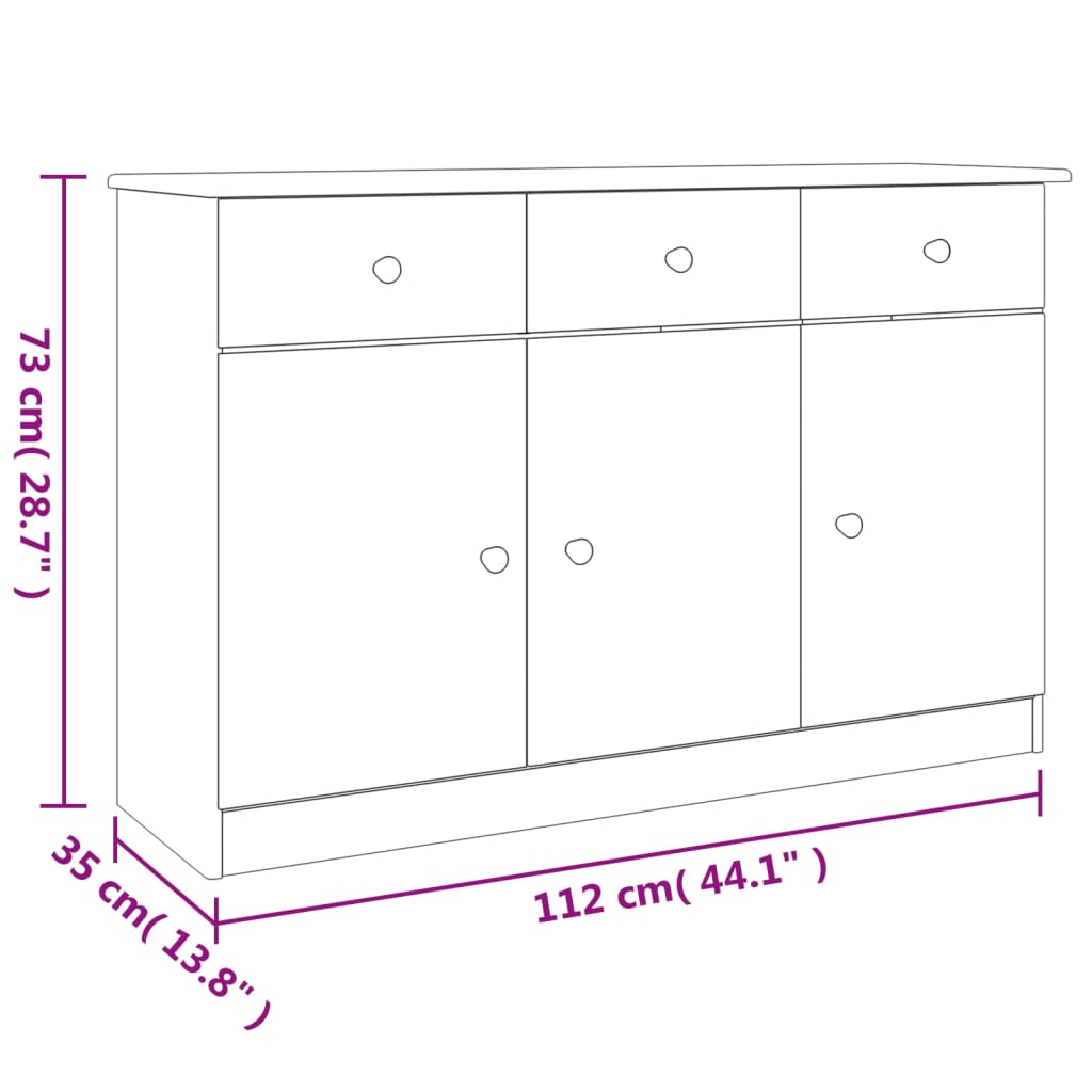 Credenza ALTA Bianca 112x35x73 cm in Legno Massello di Pino - homemem39