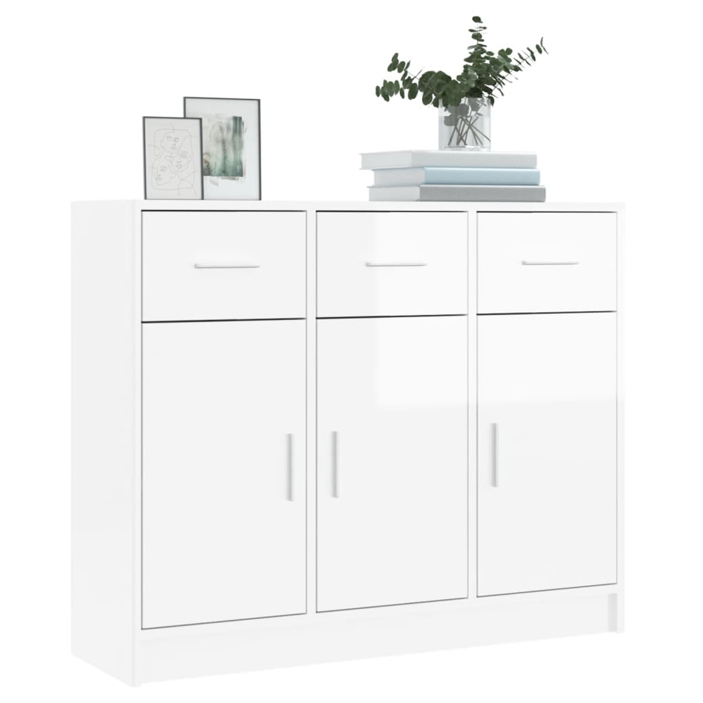 Credenza Bianco Lucido 91x28x75 cm in Legno Multistrato - homemem39