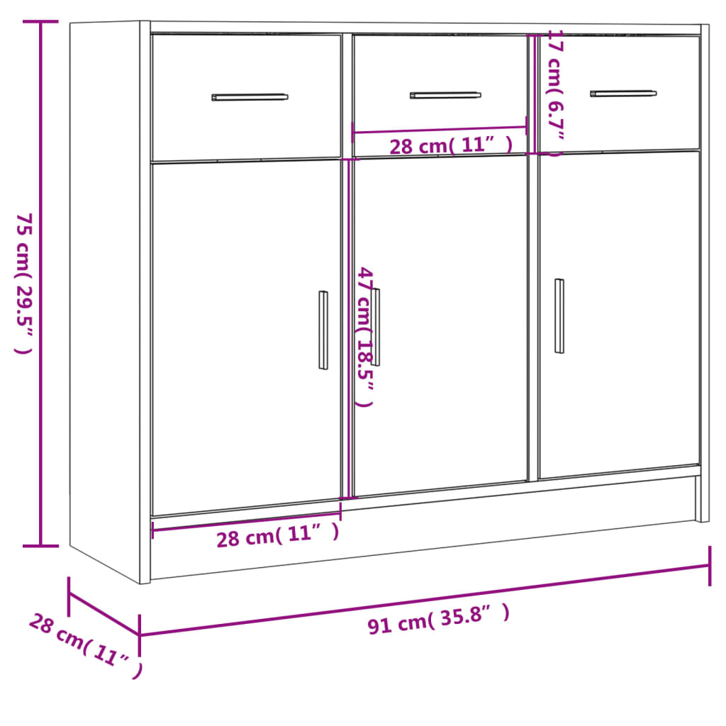 Credenza Bianco Lucido 91x28x75 cm in Legno Multistrato - homemem39