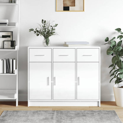 Credenza Bianco Lucido 91x28x75 cm in Legno Multistrato - homemem39