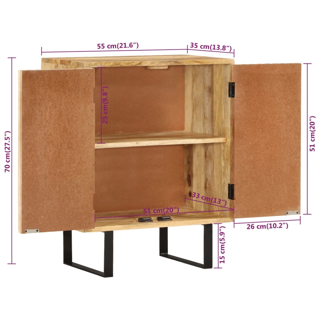 Credenza con 2 Ante 55x35x70 cm in Legno Massello di Mango - homemem39