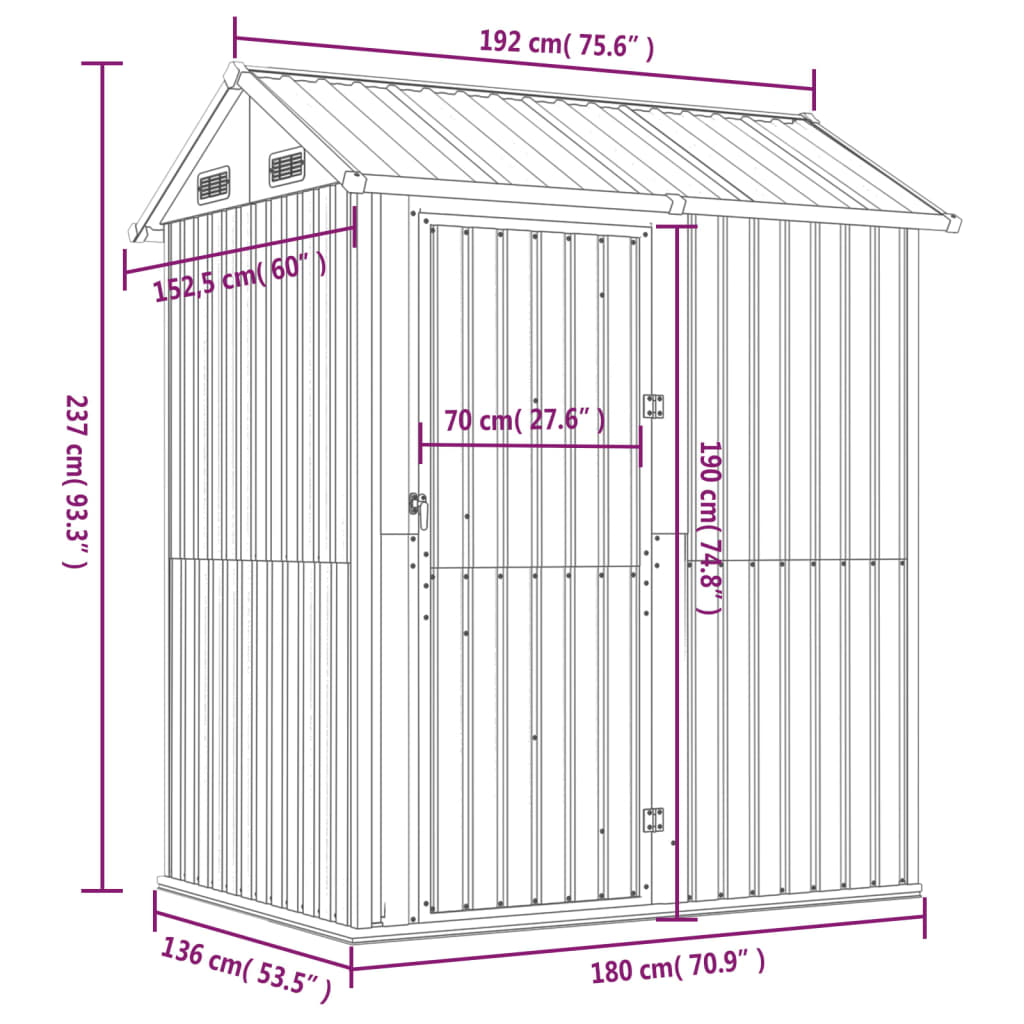 Capanno da Giardino Antracite 192x152,5x237cm Acciaio Zincato - homemem39